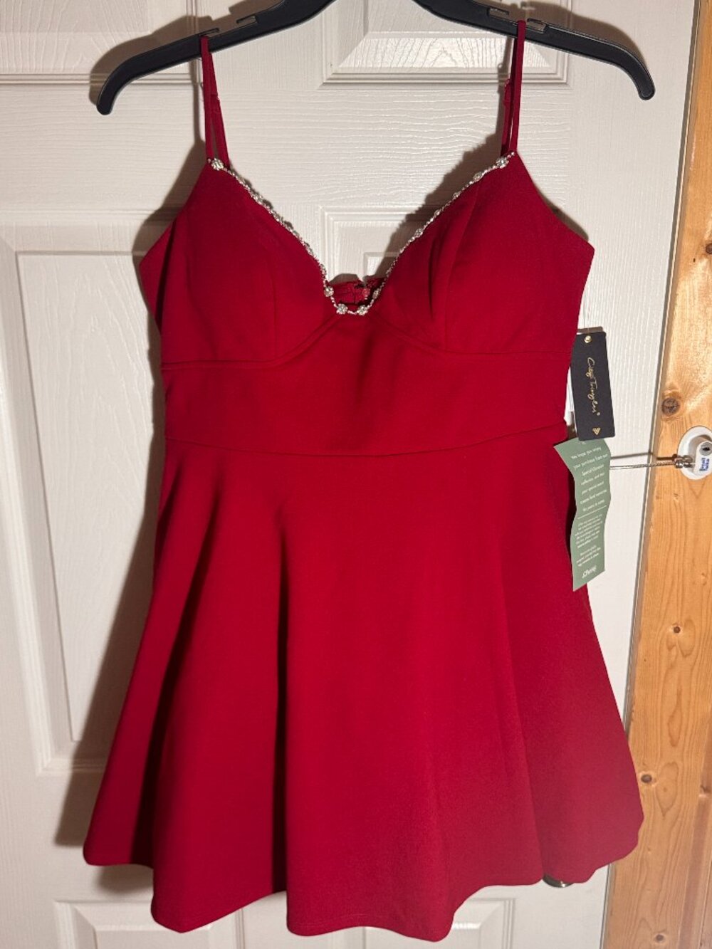 Red Rhinestone Sweetheart Fit Flare Mini Dress NWT 14 Fits Women M/L